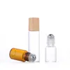 wholesale Amber Clear 1ml 2ml 3ml 5ml Roll On Bottle Glass Roller Vials with Plastic Bamboo Cap 600Pcs Lot SN5282