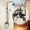 Black Retro Shower Set With Ceramic Arm Lifting Shower Set Antique Solid Brass Shower Body And Head System X0705302x