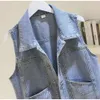 Veste fine sans manches pour femmes, avec gilet en Denim, court à la mode, printemps et été