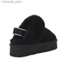 Klassieke Australische platformslipper Designer winterbontpantoffels Pluizige slippers Kastanje elastische band Dikke onderkant Echt leer Australische snowboots Q230909