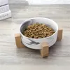 Dog Feeders Ceramics Dog Bowls Wooden Rack Ceramic Single Bowl Lovely Pet Food Water Drink Dishes Feeder Pink Y200917231J