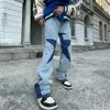 Мужские брюки Y2K Корейская мужская мода Синяя уличная одежда со звездным принтом Джинсы-карго с низкой посадкой Брюки Прямые мешковатые джинсовые брюки в стиле хип-хоп Men2299