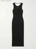 Basic Casual Dresses Women Anagram Maxi Tank Dress Top in Ribbed Blend Cotton Knit With an Embroidered L230910