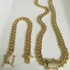 Mens Miami Miami Cuban Link Stail Set 18K Gold Plated 14mm Diamond Clasp238z