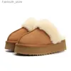 Classic Australian Platform Slipper Designer Winter Fur Slippers Fluffy Slides Chestnut Elastic Band Thick Bottom Real Leather Australia Snow Boots Q230909