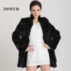 Women's Fur Faux Women Fashion Real Rabbit Coat Mandarin Collar Natural Jacket Long Customize Female Drop Overcoat HP147 230908