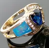 Perlen Exquisiter Vintage 18K Dreiecksschliff Meerblauer Kristall mit kleinem Zirkon Hohler Damen Ring Hochzeit Brautjungfer Party Geschenk Fein Je Otpms