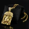 Pendant Necklaces Hip hop Golden Crowned Jesus Head Pendant Iced Out Square Gem Crystal Necklace Set Cuban chain x0909