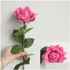 Couronnes de fleurs décoratives 5pcs / lot grande rose latex artificiel réel toucher soie pour la décoration de la maison bouquet de mariage conception de fête F Otwaf