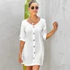 Casual Dresses Women Dress Simple V Neck Solid Loose Street Wear Leisure Half Sleeve Lady Cloth