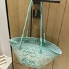 Bolsa de praia de palha de verão para mulheres - bolsa de bolsa de tecido grande com cor gradiente e design trançado de videira