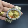 Роскошные мужские часы высшего качества, 43 мм, золотые, с большими бриллиантами, механические мужские часы с бриллиантами, синий золотой циферблат, автоматические мужские часы из нержавеющей стали wat2899