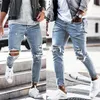 Streetwear genou déchiré jean maigre pour hommes mode Hip Hop trou détruit pantalon couleur unie mâle Stretch Denim pantalon 220408202n