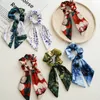 Fashion Tie-Dye Pattern Print Long Ribbon Satin Scrunchies Ponytail Hair Tie för Women Girls Hair Band Headwear Hair Accessories