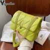 Evening Bags Kiwi Green Summer PU Leather Flap Crossbody For Women Luxury Solid Color Shoulder Handbags Chain Purses 230908