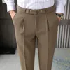 2022 vintage dżentelmen elegancki sukienki Męskie Beige Slim Fit Cropped Spodnie z paskiem białe spodnie biurowe Party Khaki206q