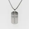 Pendant Necklaces Carved Square Stainless Steel Men's Fluted Crystal Cross Dog Tag Necklace Amulet Jewelry268O