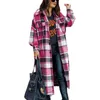 European and American Women's Wool extended trench coat with lapel and side slit Woman's woolen plaid coat
