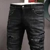 Jeans masculinos preto estiramento motociclista jeans para homem angustiado magro fitness longo cowboy calças homem tamanho grande 38 x0909