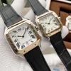 Série de alta qualidade moda relógio quartzo masculino feminino ouro prata dial vidro safira design quadrado relógio pulso amantes luxo couro s255j
