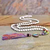 Pendanthalsband Rainbow Natural Stones Chakra Heart-Shaped OM Charm Tassel Necklace Women 108 Mala Rosary Knutted Jewelry155w