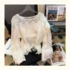 Women's new design sweet flare sleeve lace embroidery floral crochet hollow out t-shirt tops SMLXL