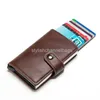 Wallets RFID Blocking Vintage Men's Credit Card Holder Aluminum Alloy ID Card Case Automatic Male Metal Leather Cardholder Wa246C