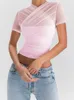 Women's Blouses Shirts Women Cross Mesh Blouse Shirts Short Sleeve See Through Slim Fit Crop Tops Summer Sexy Retro Fashion Y2K Top and Blouses 230908