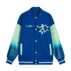 22SS Autumn Mens Designers Jackor Gradual Patchwork Bomber Jacket Män Sleeve With Leather Letters Coats Män Hooded Cotton Blue Co306W