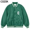 Mens Fur Faux Fur Sports Retro Green Baseball Jacket Men High Street Letter Embroidery Thick Varsity Jackets Bomber College Coats Unisex 230909