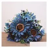 Decorative Flowers Wreaths Artificial Sunflower Bouquet Wedding Bride Holding Silk Flower Home Living Room Decoration Fake P Ograp Otkot