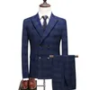 Costumes pour hommes Blazers Mode hommes Double boutonnage Plaid costume manteau pantalon 2 pièces ensemble/mâle Slim Fit affaires mariage Blazers veste pantalon 230908