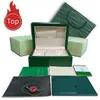 Obejrzyj pudełka luksusowe męskie obudowy Oryginalne zewnętrzne zegarki Womans Pudełka Mężczyzn Zielone pudełka z broszurami akcesoria C275V C275V