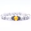 Styles of Natural Stone Pave CZ Double Crown Charm Armband för Menwomen Armelets smycken Pulseira Hombres Pärlade Strands232R
