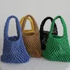 Abendtaschen Häkeln Handgestrickte Tasche Macaron Baumwollseil aushöhlen Handtasche Stroh Korea Strand gewebtes Fischnetz 230908