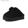 Klassieke Australische platformslipper Designer winterbontpantoffels Pluizige slippers Kastanje elastische band Dikke onderkant Echt leer Australische snowboots Q230909