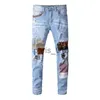 Mens Jeans Designer Mens Jeans Moda Purple Fashion Men Jean Cargo Pantalones de bordado del hombre flaco Rasgado para Trend Hole Streetwear Motorcycle Patchww