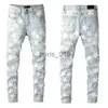 Jeans da uomo Jeans skinny da uomo Jeans strappati neri da uomo Designer Jeans da uomo Rip Denim Toppe con stella Gamba dritta Cerniera Foro per mosca Pantaloni lunghi hip-hop Rock Grey Biker bianco x09