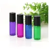 Perfume Bottle 5Ml 1/6Oz Amber Green Purple Blue Glasses Roller On Bottles Essential Oil Empty Per With Glass Stainless Steel Roller Dhxhb