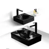 Art Bathroom Sinks 560 355 120mm Matte Black Ceramic Vessel Lavatory Sink Handmade Washing Basin Bowl Modern Design224I