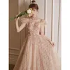 Modesto lungo splendente luccichio di abiti da sposa in pizzo applicato abito da sposa a pavimento formale vintage plus size abiti da sera per matrimoni 403