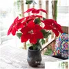 Couronnes de fleurs décoratives Poinsettia artificielle de Noël en soie en pot fausse fleur florale pour la décoration de la maison bureau livraison directe Otg9A