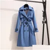 Jaquetas masculinas Designers S - 4Xl Primavera Inglaterra Estilo Mulheres Windbreaker Solto Médio e Longo Elegante Cinto Casaco Feminino Casual Trench Dhl5z