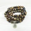 SN1148 Fashion Tiger Eye 108 Mala Bracciale Om Buddha Bracciale o collana Yoga Bracciale 4 Wrap Bracciale in pietra naturale294u