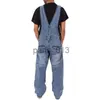 Heren Jeans Mode baggy Jean Casual Losse Zak Overalls Comfortabele Denim Jumpsuits Bib broek jeans Man Blauw Broek x0911