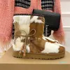 Designer Femmes Luxe Crin de cheval Bottes de neige sexy en cuir d'hiver protection contre le froid décoration perlée chaussures décontractées confortables tête ronde bottes à fond épais