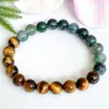 MG1567 Strand Mens Tigers Eye Moss Agate Pärledarmband Natural Healing Crystals Gemstone Armband Luck Stress Relief Jewelry282V