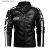 Herrläder faux läder män motorcykel jacka broderi bomber jacka smal fit pälsbikare kappa mode blixtlås male vinter män jacka läder t230909