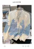 Women's new floral embroidery chiffon lantern long sleeve national style blue desinger shirt top SML