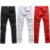 Hommes à la mode mode collège garçons maigre piste droite fermeture éclair Denim pantalon détruit déchiré jean noir blanc rouge Jeans1209d